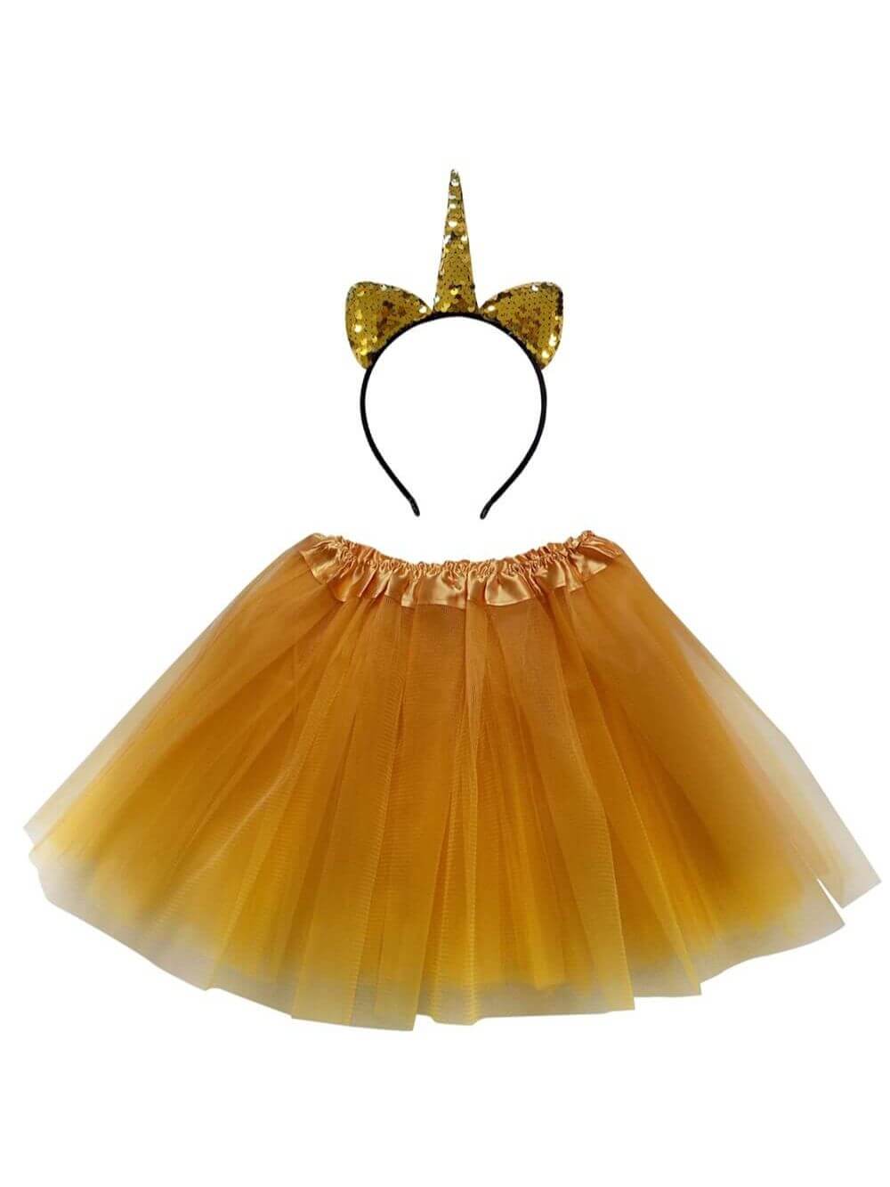Adult Gold Unicorn Costume - Tutu Skirt & Flip Sequin Headband Horn Set for Adult or Plus Size - Sydney So Sweet