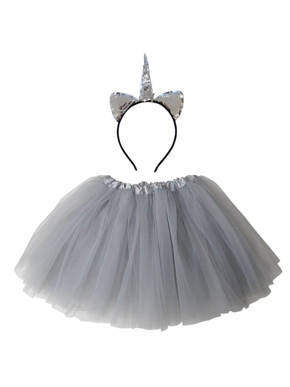 Girls Silver Unicorn Costume - Complete Kids Costume Set with Tutu & Flip Sequin Unicorn Headband Horn - Sydney So Sweet