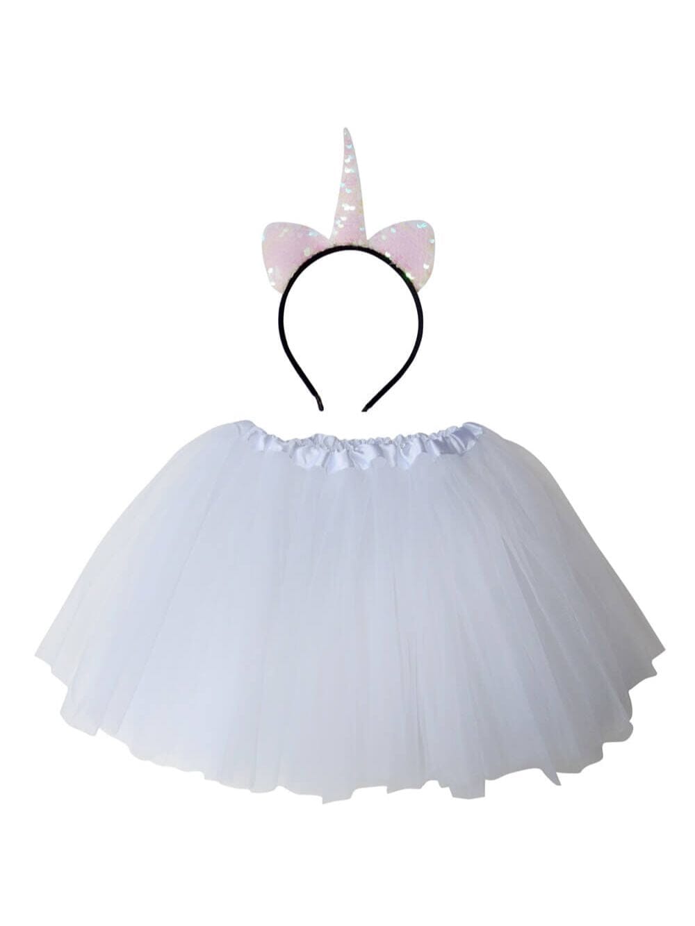 Girls White Unicorn Costume - Complete Kids Costume Set with Tutu & Flip Sequin Unicorn Headband Horn - Sydney So Sweet