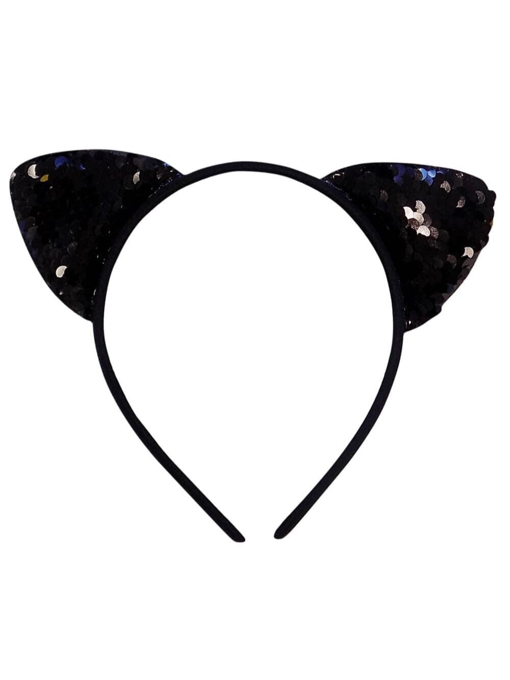 Flip Sequin Black Cat Girls Headband Ears, Kid or Adult Size Costume Accessories - Sydney So Sweet