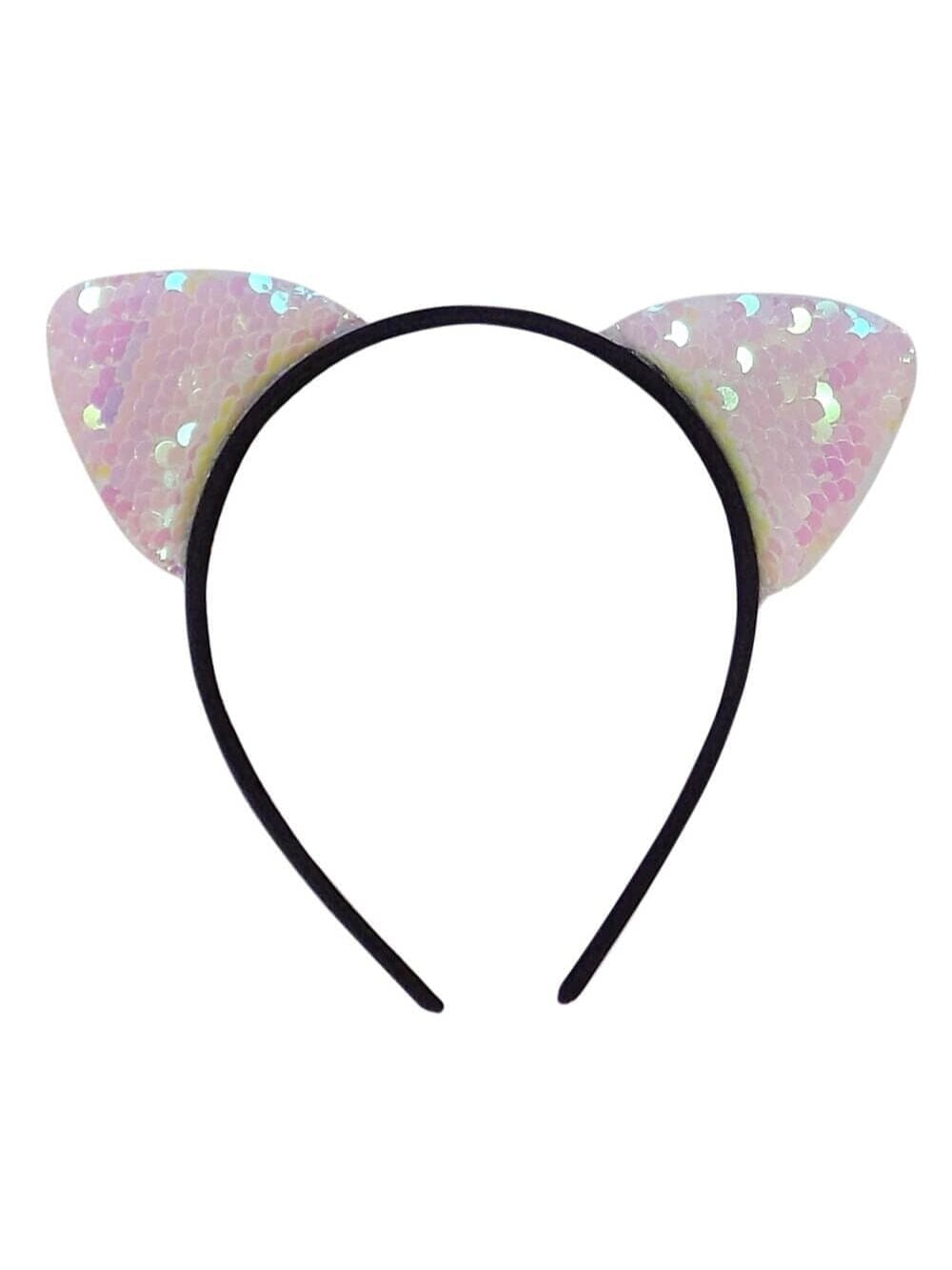 Flip Sequin White Cat Girls Headband Ears, Kid or Adult Size Costume Accessories - Sydney So Sweet