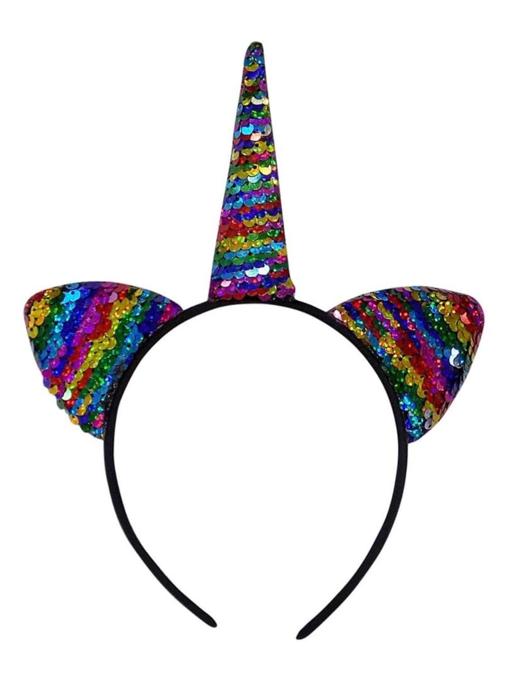Flip Sequin Rainbow Unicorn Girls Headband Ears, Kid or Adult Size Costume Accessories - Sydney So Sweet