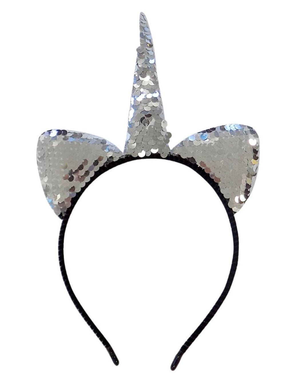 Flip Sequin Silver Unicorn Girls Headband Ears, Kid or Adult Size Costume Accessories - Sydney So Sweet