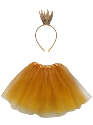 Gold Crown Girls Princess Costume - Complete Kids Costume Set with Tutu & Crown Headband - Sydney So Sweet