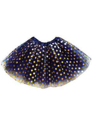 Navy Blue and Gold Polka Dot Tutu Skirt Costume for Girls, Women, Plus - Sydney So Sweet