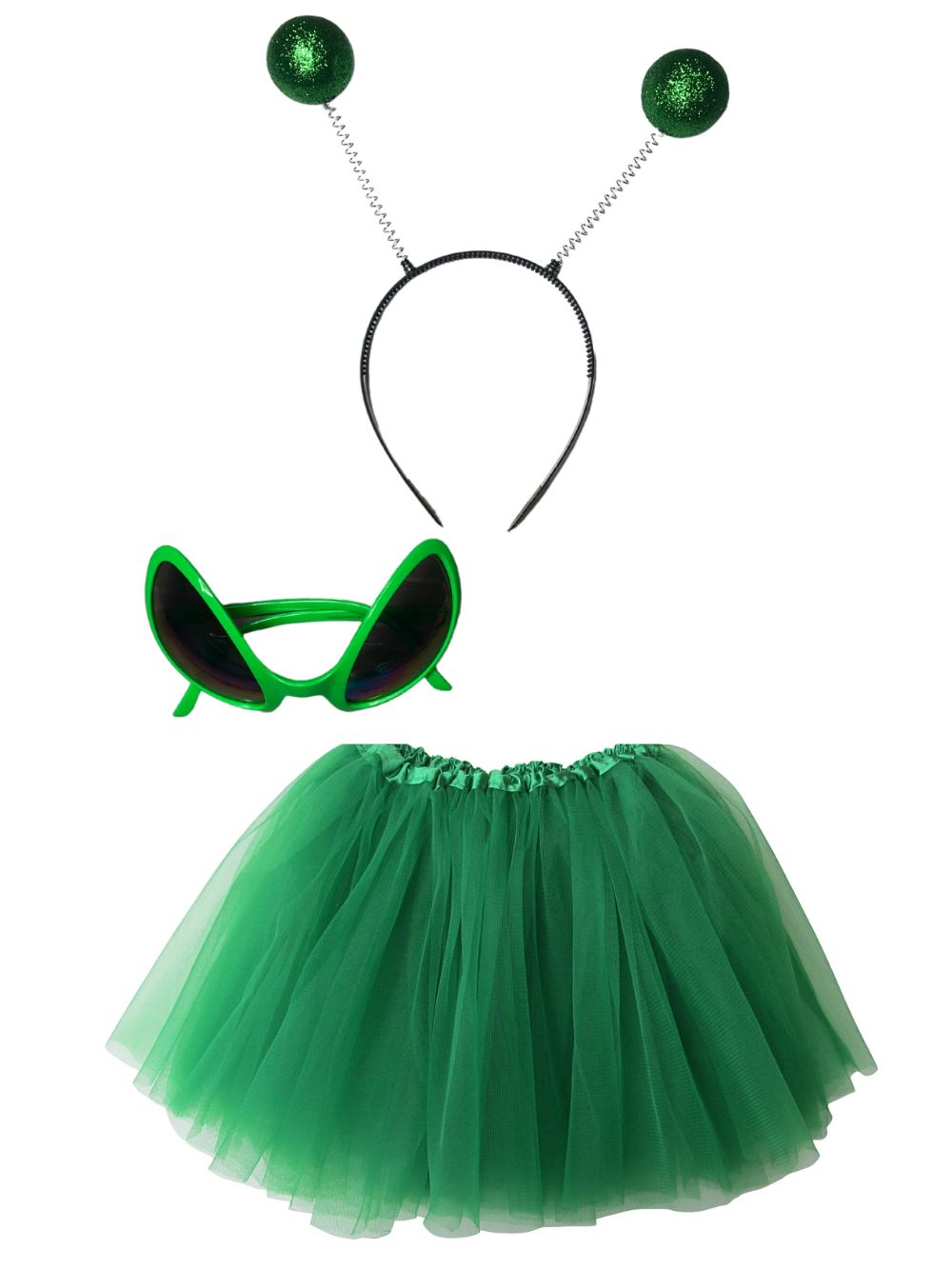 Alien Costume Green - Complete Kids Costume Set with Tutu, Headband, & Sunglasses - Sydney So Sweet