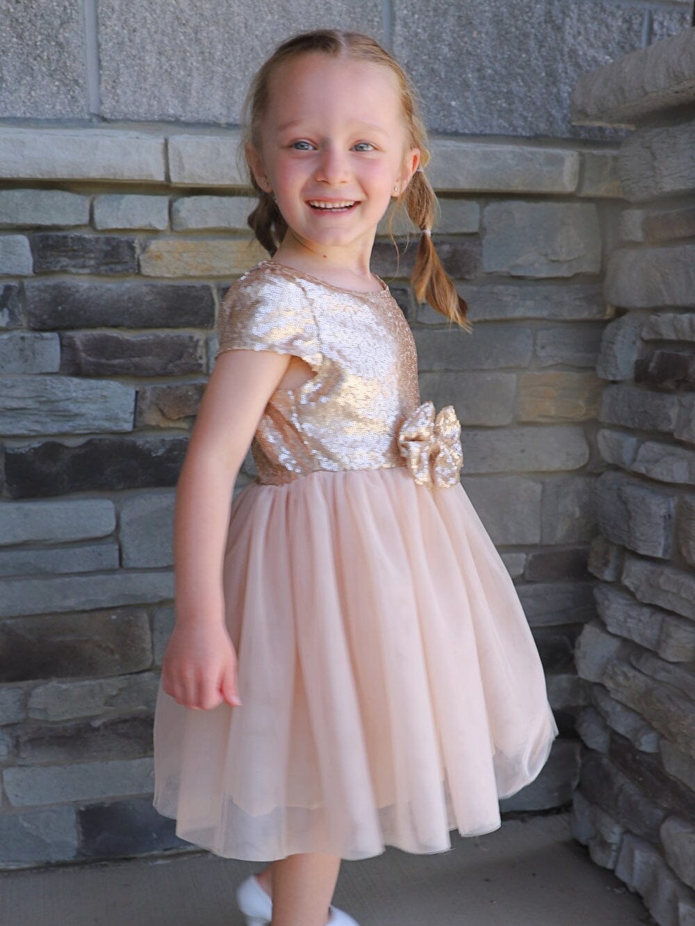 Golden Sequin Bow Tulle Fancy or Special Occasion Girls Tutu Dress - Sydney So Sweet