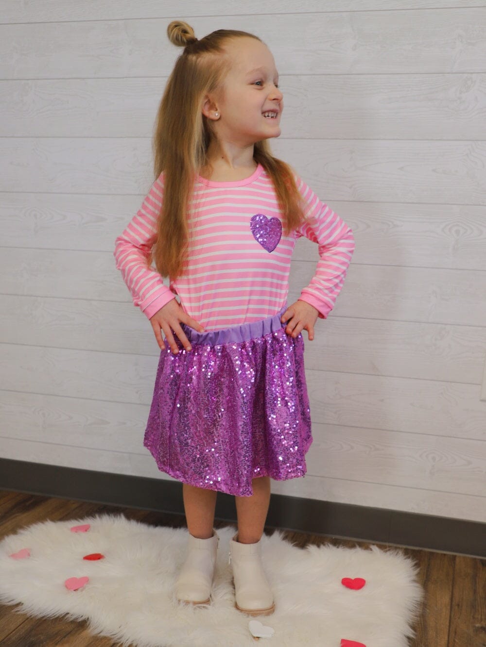 Follow Your Heart Pink Stripe Purple Sequin Skirt Outfit Sydney