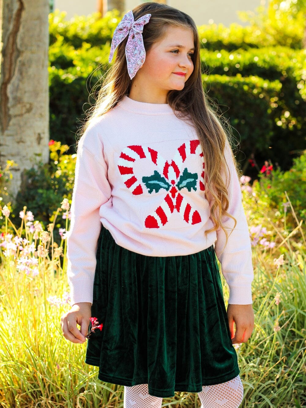 Candy Cane Classic Girls Christmas Sweater Skirt Set - Sydney So Sweet