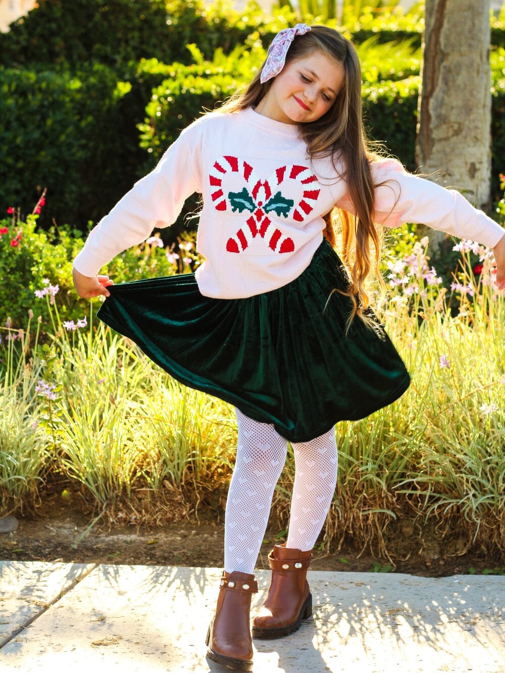 Candy Cane Classic Girls Christmas Sweater Skirt Set - Sydney So Sweet