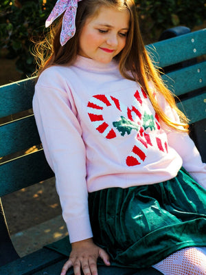 Candy Cane Classic Girls Christmas Sweater Skirt Set - Sydney So Sweet