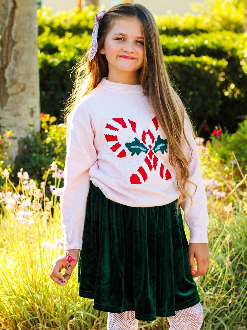 Candy Cane Classic Girls Christmas Sweater Skirt Set - Sydney So Sweet