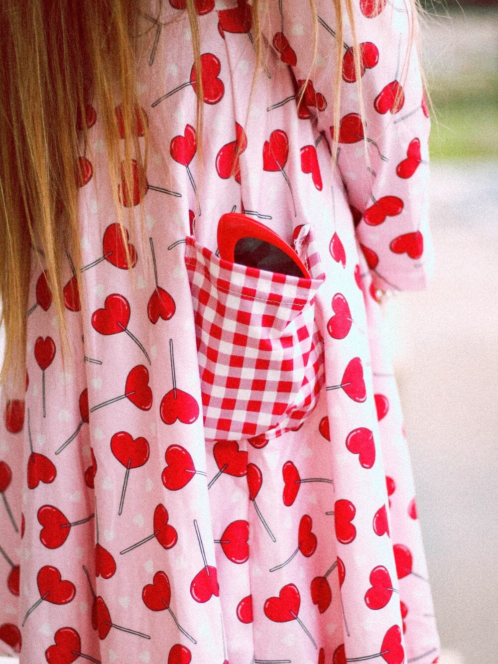 Heart Sucker For You Gingham Pocket Pink Girls Skater Dress - Sydney So Sweet