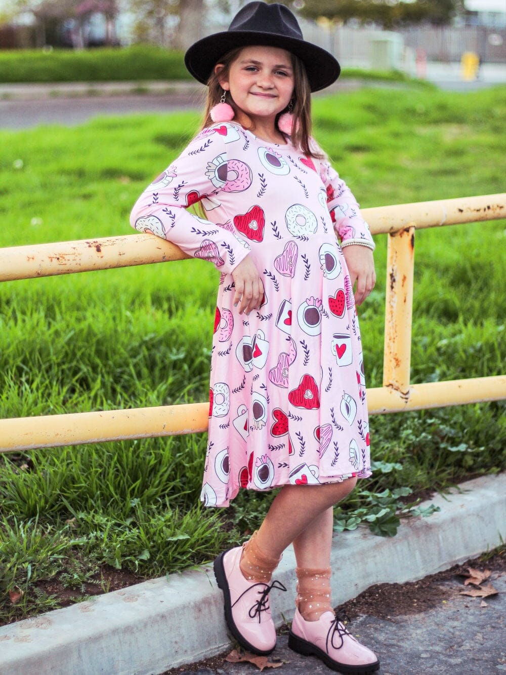 Sip Of Love Donut Hearts Pink Girls Skater Dress - Sydney So Sweet