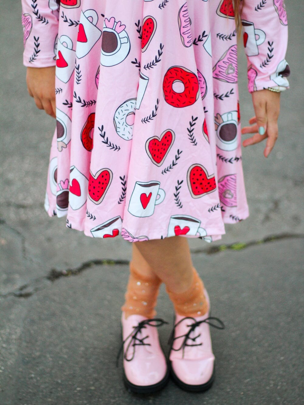 Sip Of Love Coffee & Donut Hearts Pink Girls Skater Dress - Sydney So Sweet