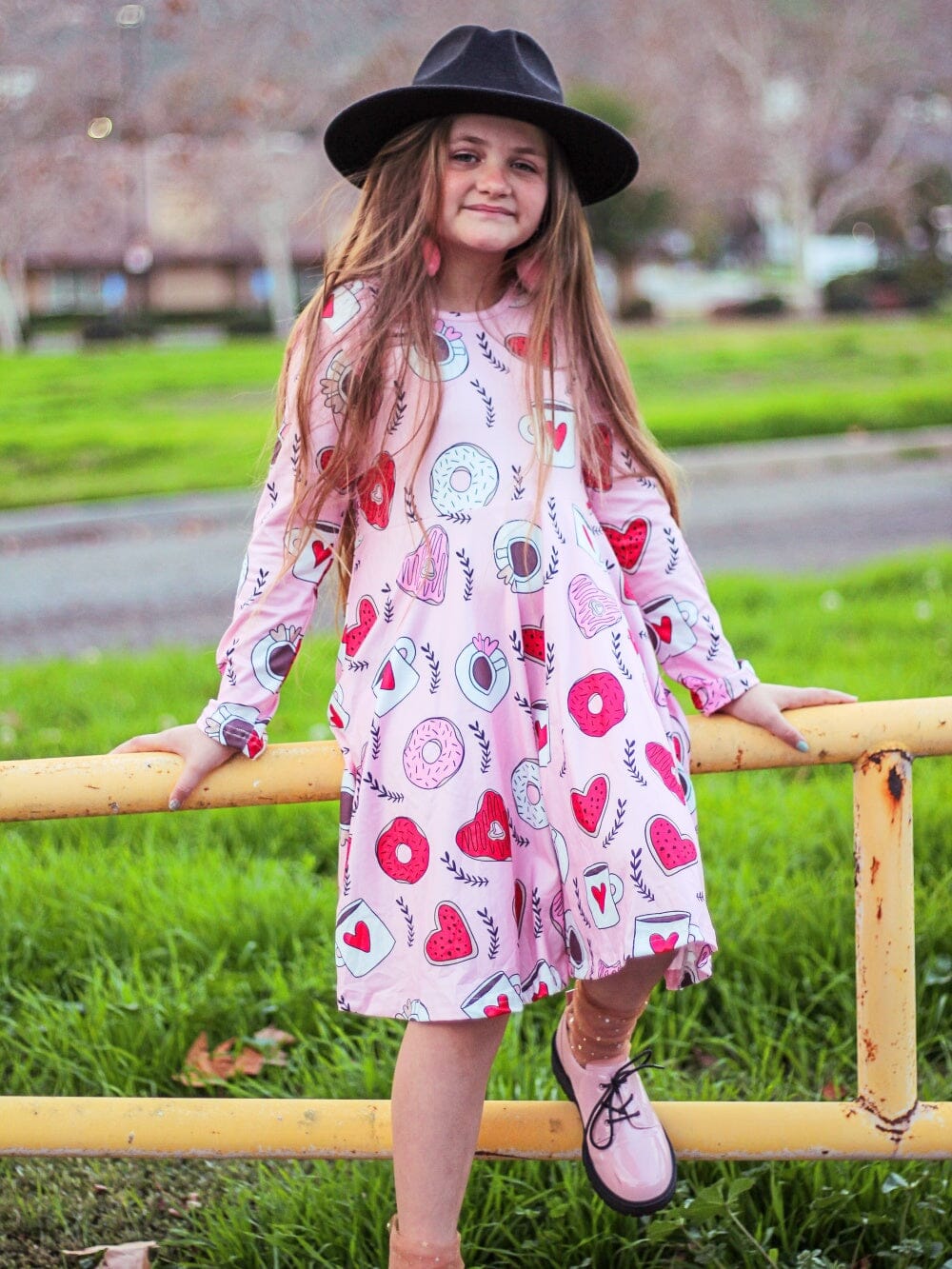 Sip Of Love Coffee & Donut Hearts Pink Girls Skater Dress - Sydney So Sweet