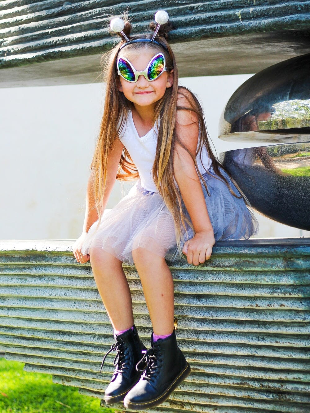 Alien Costume Silver - Complete Kids Costume Set with Tutu, Headband, & Sunglasses - Sydney So Sweet