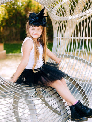 Girls Fancy Black Witch Costume - Complete Kids Costume Set with Tutu and Hat Headband - Sydney So Sweet