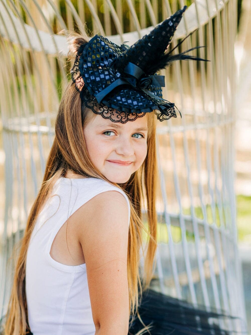 Fancy Black Witch Headband Hat Kid or Adult Costume Accessory - Sydney So Sweet