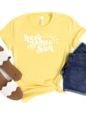 Here Comes the Sun Yellow Women's Jersey Short Sleeve Graphic Tee - Sydney So Sweet