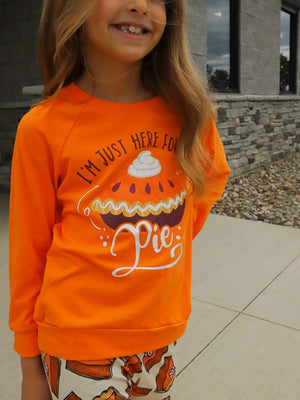 Just Here For The Pie Pumpkin Orange Fringe Girls Fall Bell Bottom Outfit - Sydney So Sweet