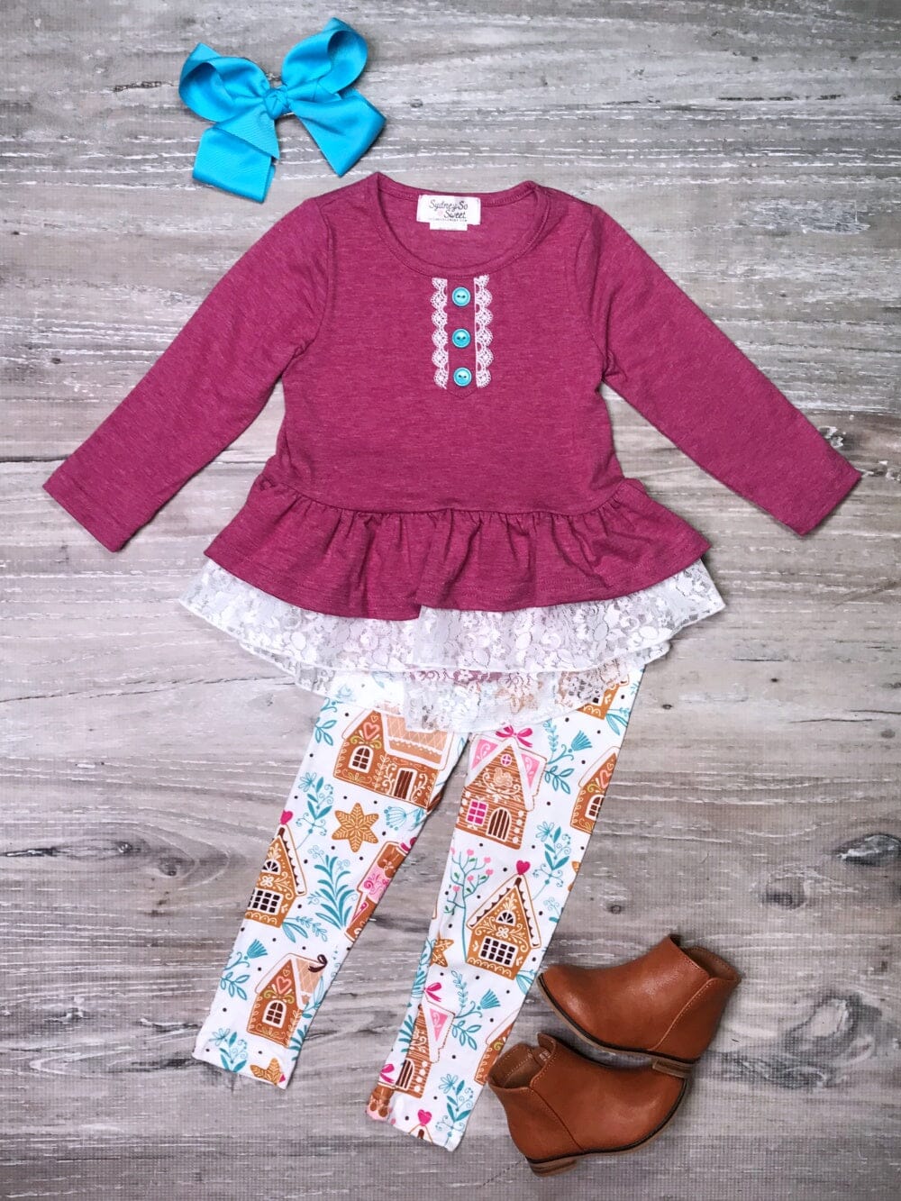 Home for the Holidays Plum Gingerbread Lace Outfit