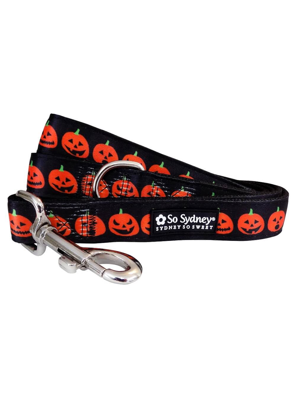 Jack-O-Lantern Halloween Pumpkin Orange &amp; Black Dog Collar Dog Leash - Sydney So Sweet