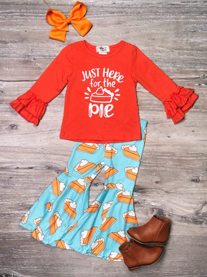 Just Here For The Pie Orange & Blue Bell Bottom Girls Outfit - Sydney So Sweet