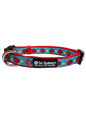 Ladybug Summer Blue & Red Cute & Comfy Dog Collar - Sydney So Sweet