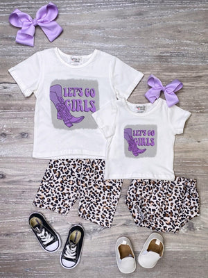 Let's Go Girls Purple Cowgirl Cheetah Girls Biker Shorts Outfit - Sydney So Sweet