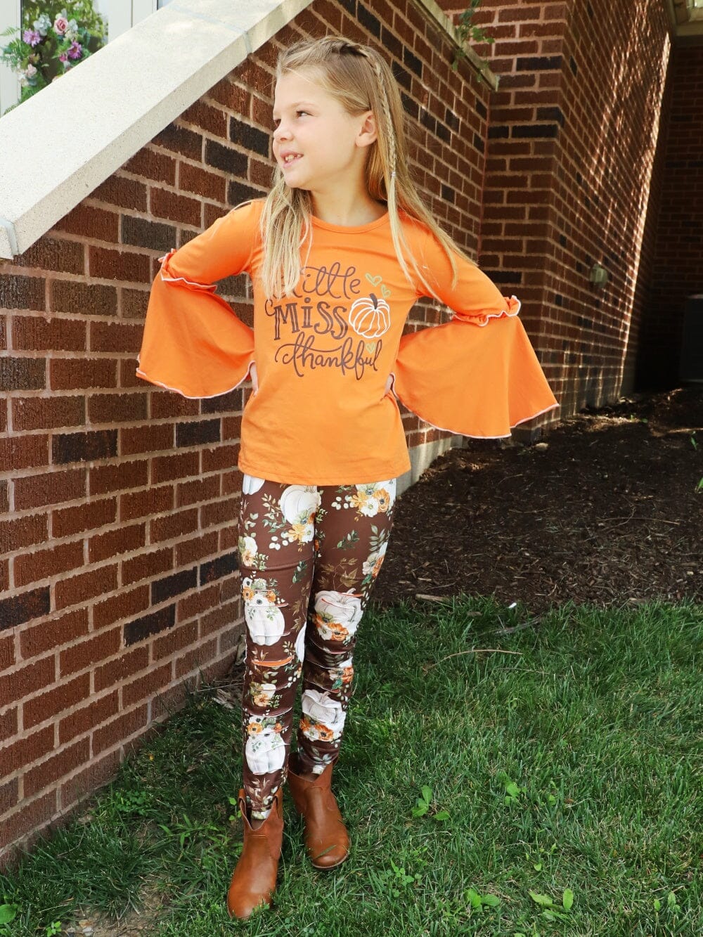 Little Miss Thankful Pumpkin Brown & Orange Girls Fall Outfit - Sydney So Sweet