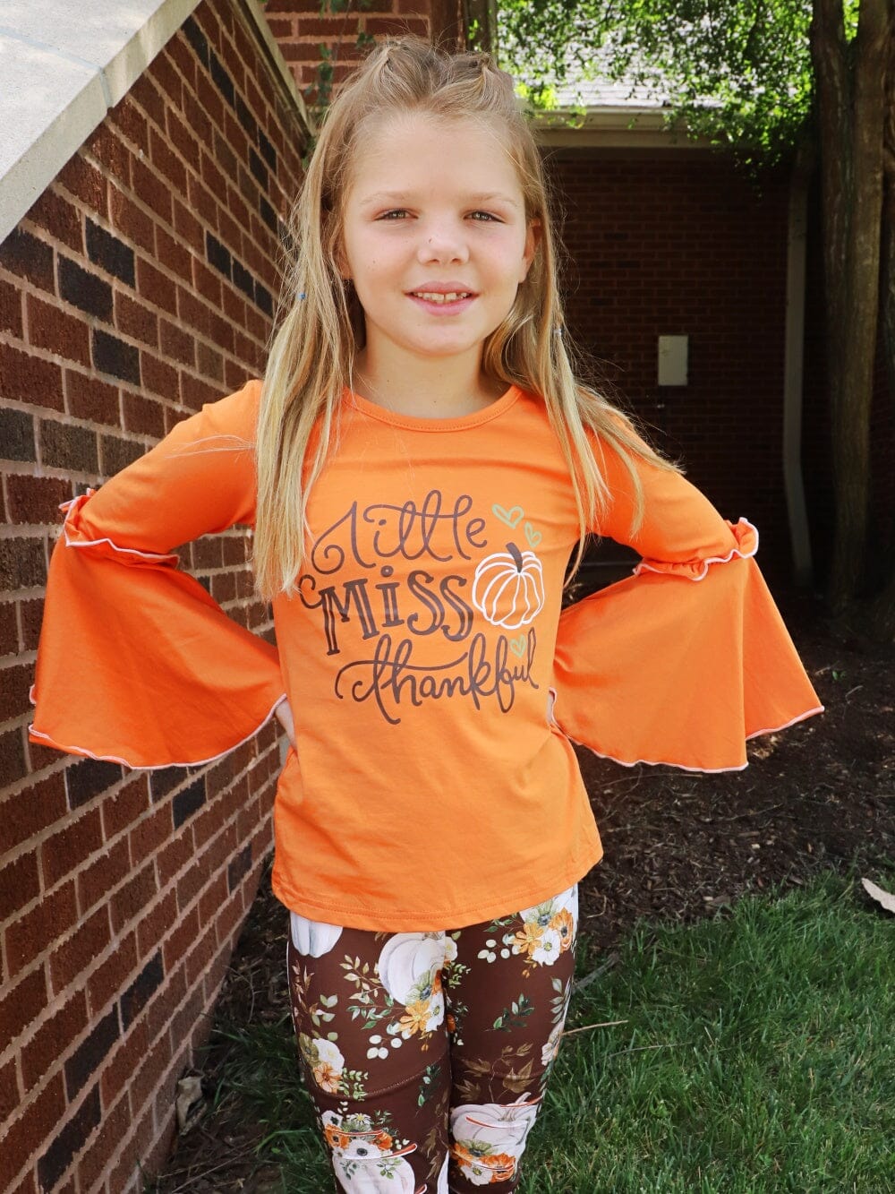 Little Miss Thankful Pumpkin Brown & Orange Girls Fall Outfit - Sydney So Sweet