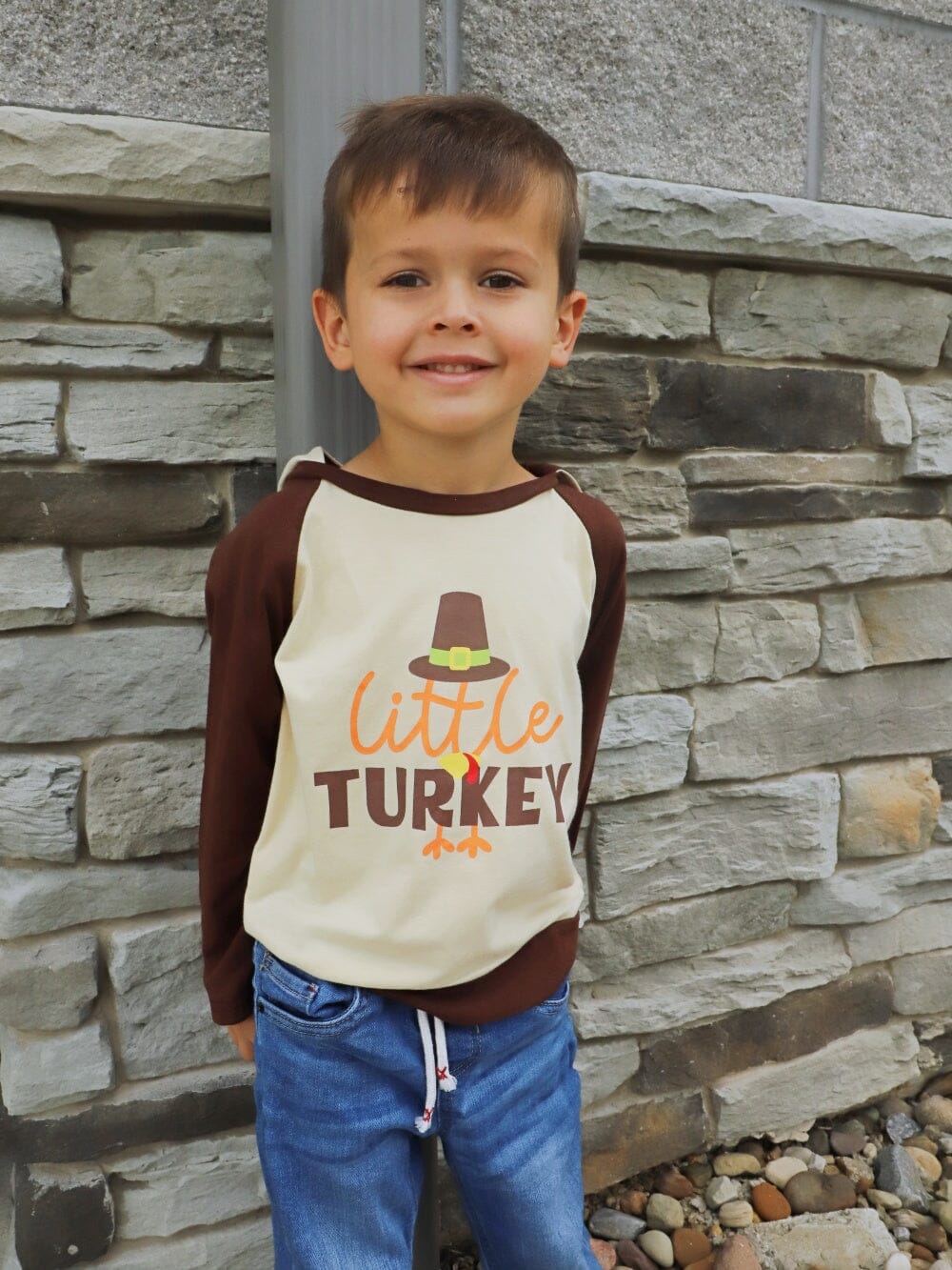 Little Turkey Taupe & Brown Raglan Sleeve Boys Thanksgiving Hoodie - Sydney So Sweet