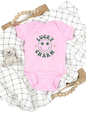 Lucky Charm Smile Face Infant Baby Short Sleeve St. Patrick's Day Rabbit Skins Bodysuit - Sydney So Sweet