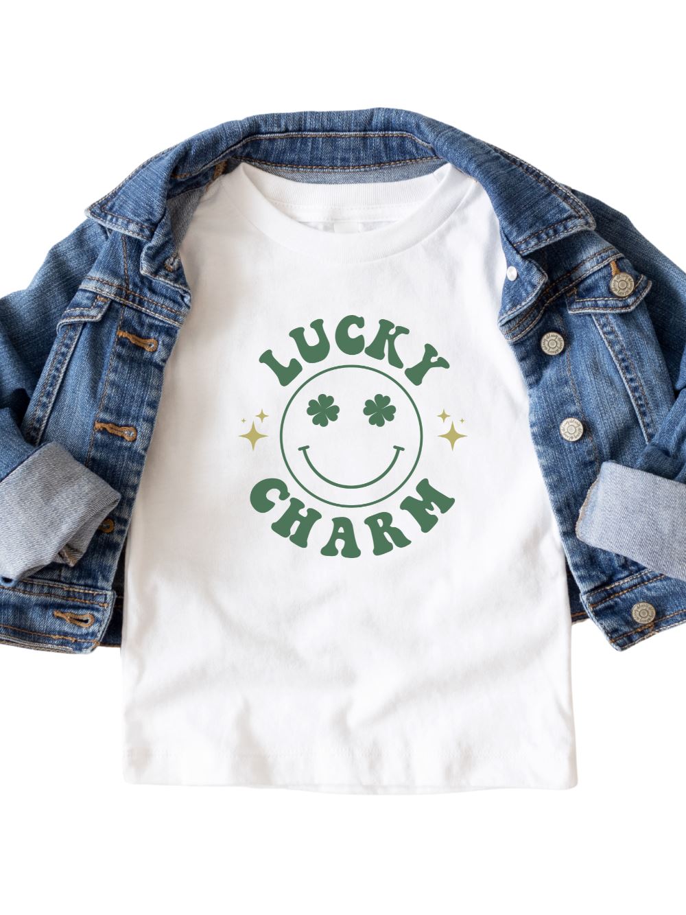 Lucky Charm Smile Face Toddler Girls or Boys Short Sleeve St. Patrick&#39;s Day Graphic T-Shirt - Sydney So Sweet