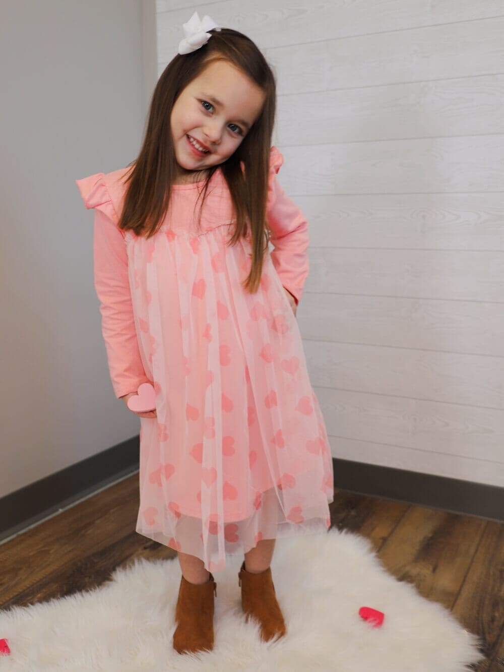 Baby Pink Hearts Tulle Chiffon Ruffle Girls Dress - Sydney So Sweet