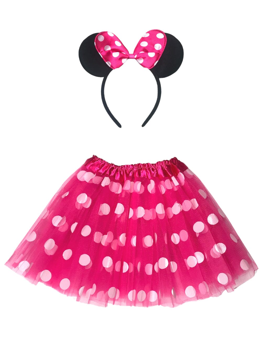 Adult Minnie Mouse Costume - Neon Pink Polka Dot Tutu Skirt & Headband Set for Adult or Plus Size - Sydney So Sweet