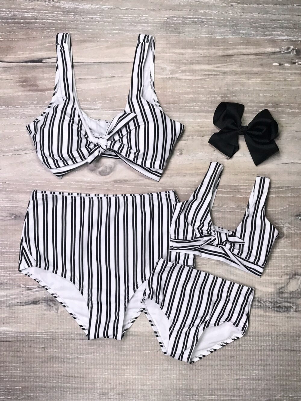 Mommy and Me Swimsuits - Black & White Stripe Tie Matching Two Piece Bikini - Sydney So Sweet