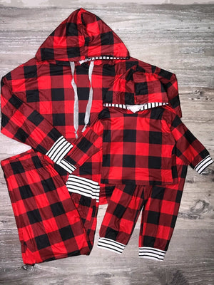 Mommy and Me - Buffalo Plaid Hooded Matching Lounge Sets - Sydney So Sweet