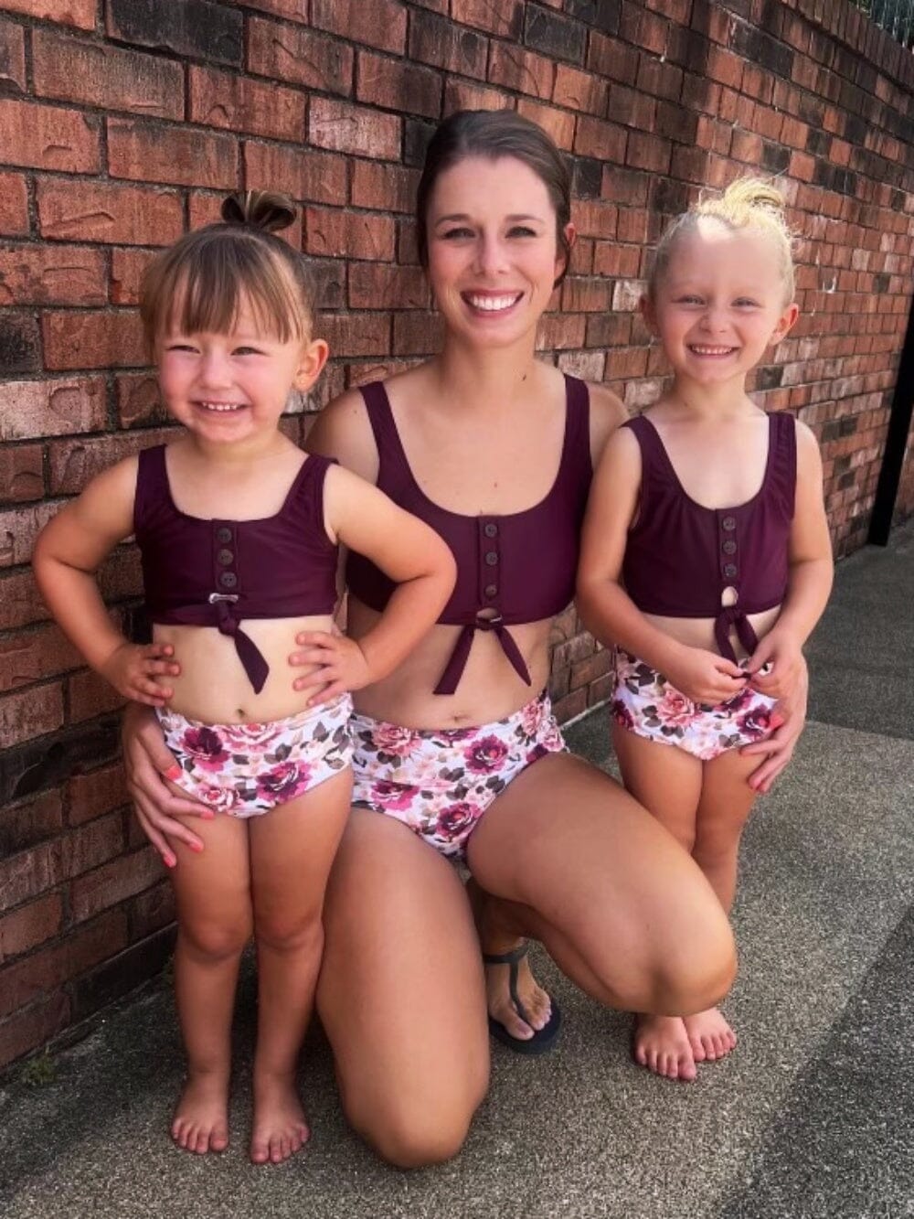 Mommy and Me Swimsuits - Burgundy Blossom Floral Tie Knot Two Piece Bikini - Sydney So Sweet