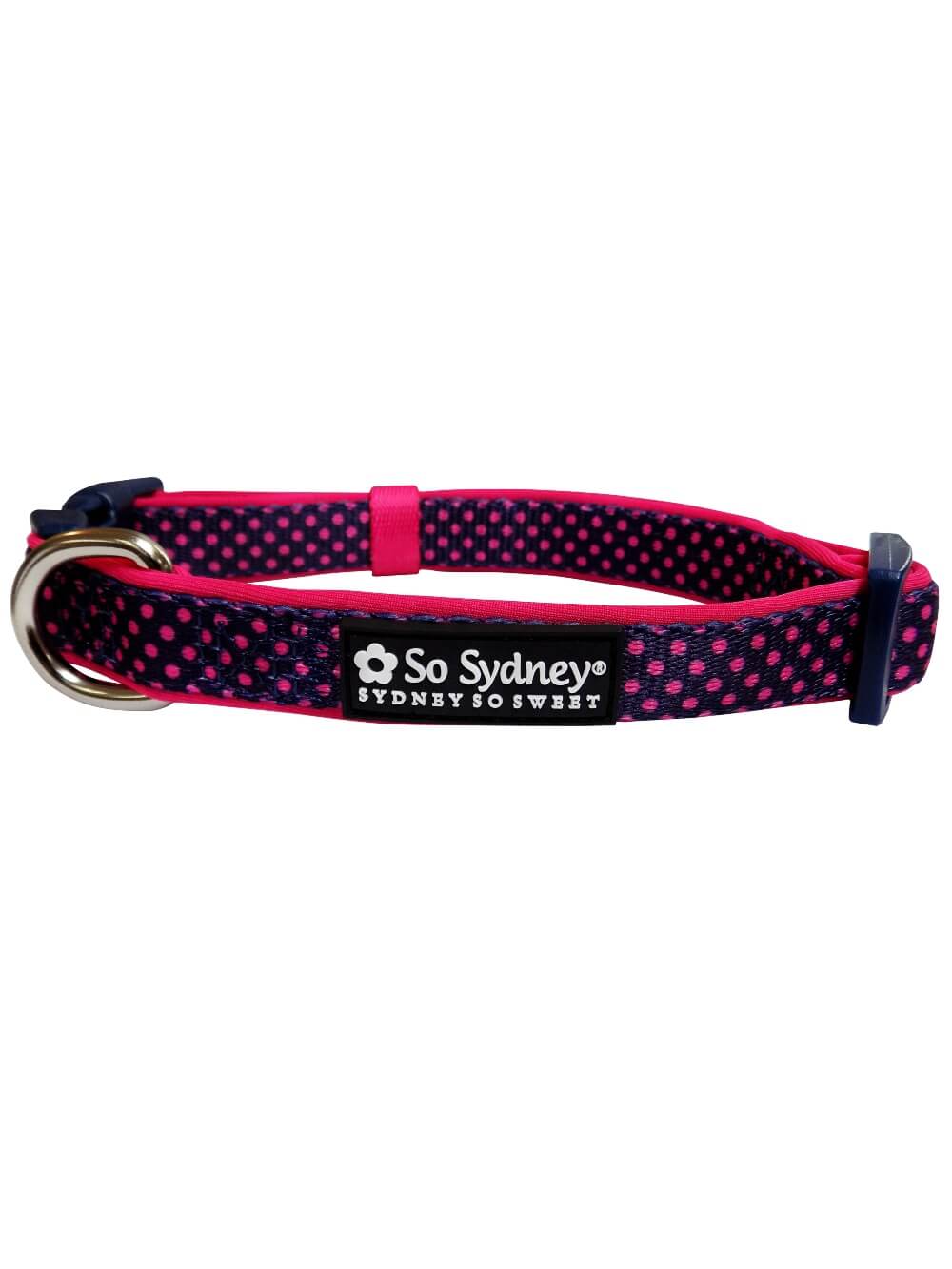 Navy & Hot Pink Polka Dots Adjustable Fashion Dog Collar - Sydney So Sweet