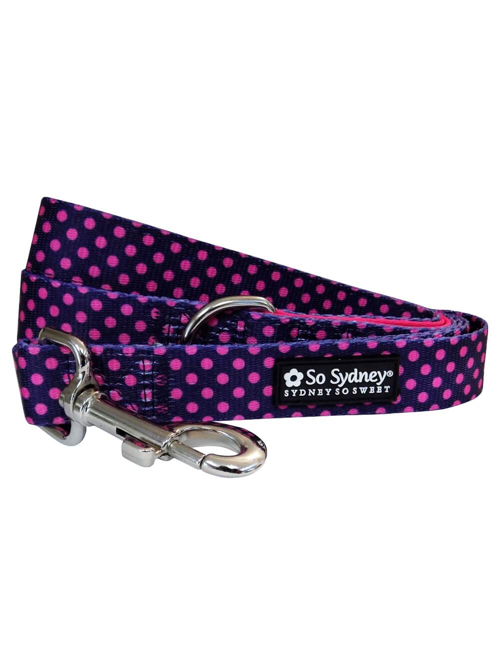 Navy &amp; Hot Pink Polka Dots 5&#39; Nylon Dog Leash - Sydney So Sweet