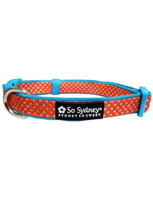 Orange & Turquoise Blue Polka Dots Unique Nylon Dog Collar - Sydney So Sweet