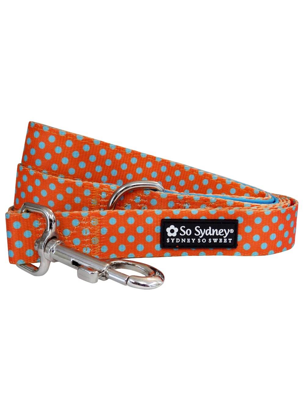 Orange &amp; Turquoise Blue Polka Dots Nylon 5&#39; Dog Leash - Sydney So Sweet