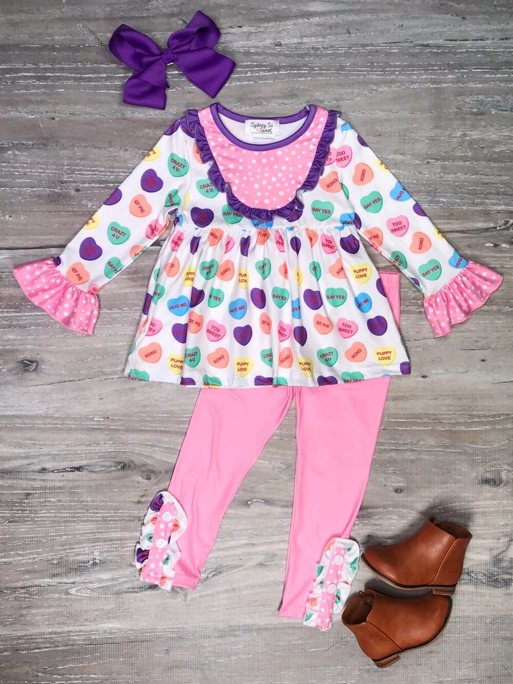 Candy Heart Ruffle Pink Girls Valentine's Day Outfit - Sydney So Sweet