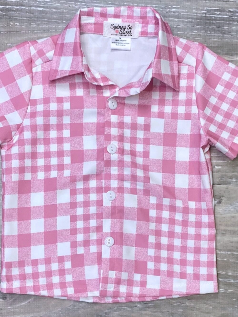 Pink & White Patchwork Plaid Boys Button Up Top, Ships Fast