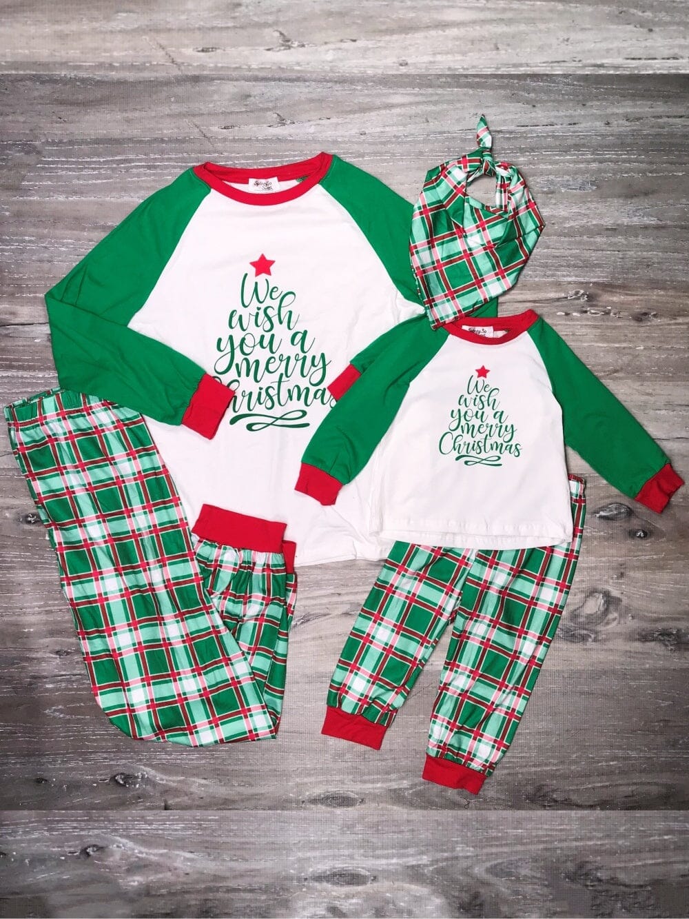 We Wish You A Merry Christmas Tartan Plaid Matching Family Pajamas + Dog Bandana - Sydney So Sweet