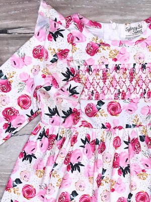 Pretty Posies Watercolor Pink Floral Ruffle Girls Dress - Sydney So Sweet