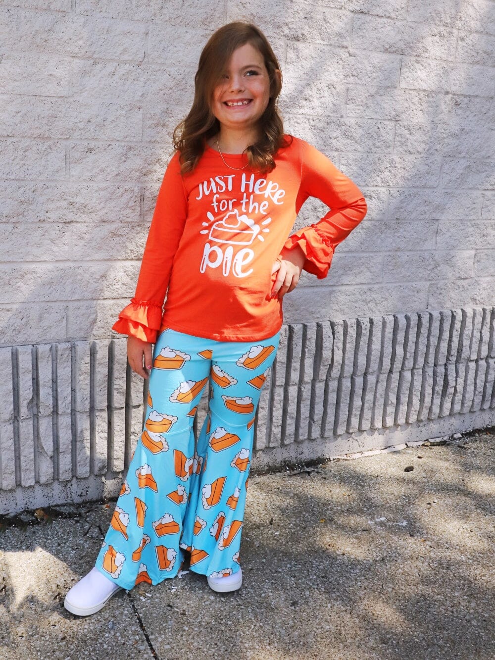 Just Here For The Pie Orange & Blue Bell Bottom Girls Outfit - Sydney So Sweet