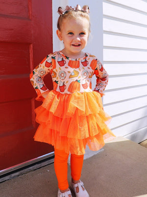 Pumpkin Spice Latte Orange Tiered Tulle Girls Fall Tutu Outfit - Sydney So Sweet